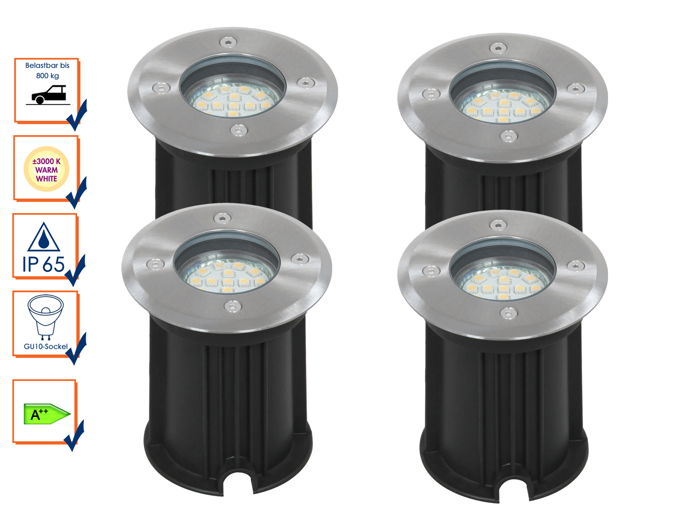 4er-set LED Suolo Montaggio Faretto resistente fino a 800 kg rotonda