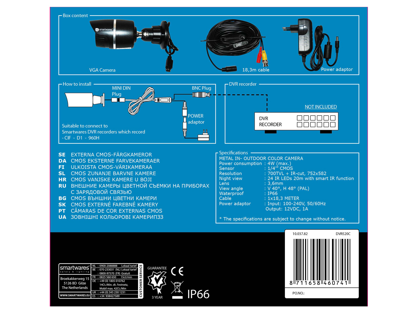 Wireless a colori telecamera aggiuntiva con visione notturna ip66 per dvr524s e dvr528s