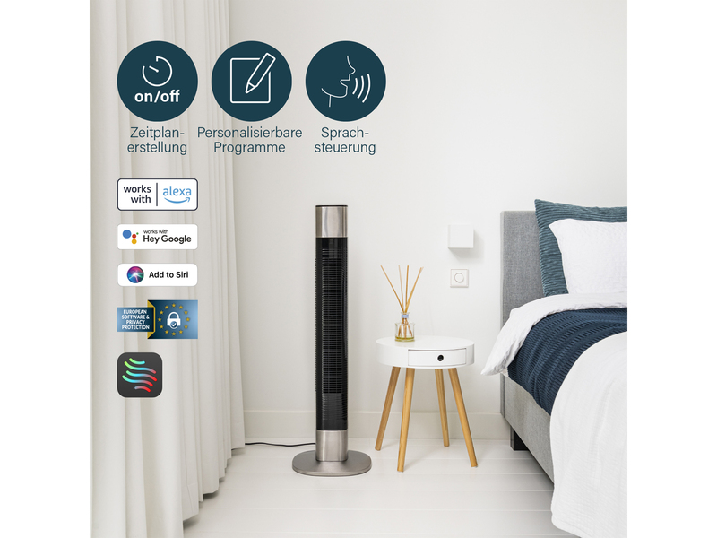 SMART Säulenventilator App gesteuert mit Timer & 3 Stufen 50 Watt