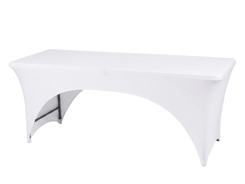 Stabiler Gartentisch aus Kunststoff mit weißer Stretch Husse - Klapptisch