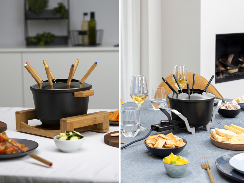 Trendiges Elektro Fondue schwarz mit Bambusgehäuse 1,5Liter Trendiges Elektro Fondue schwarz mit Bambusgehäuse 1,5Liter