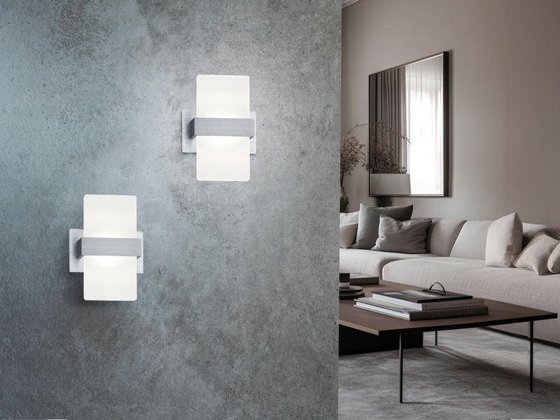 LED Wandleuchte mit Schalter, 2er SET Alu gebürstet mit Acrylglasblende, H: 18cm