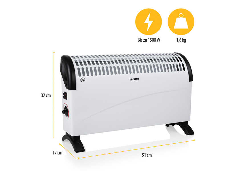 Konvektor Heizung, Elektroheizer für 20m² Räume - 1500 Watt