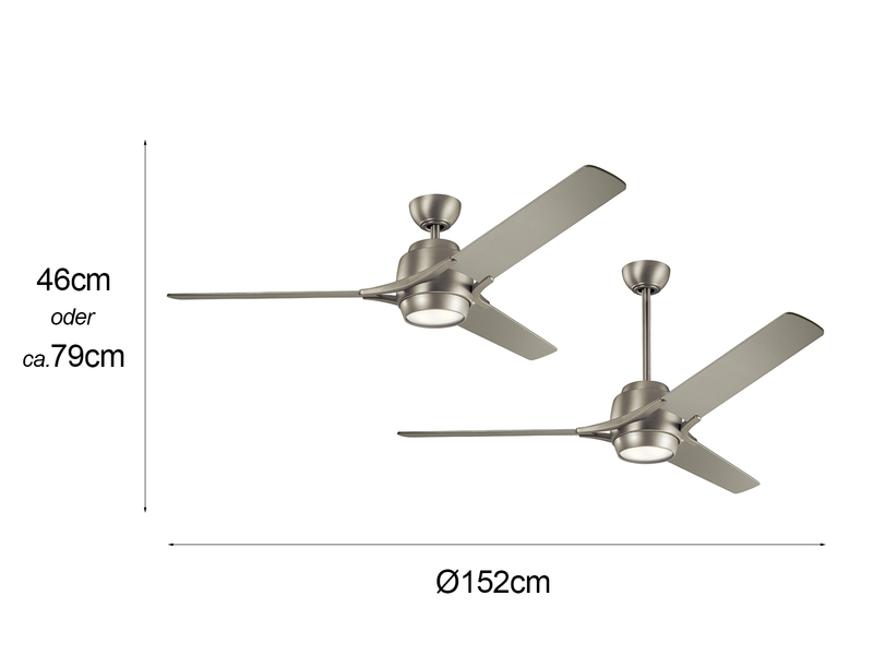 Deckenventilator mit Licht und Fernbedienung Silber, Ø 152cm