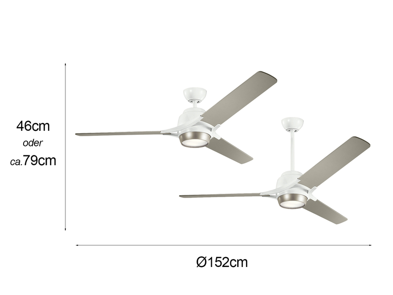 Deckenventilator mit Licht und Fernbedienung, Weiß-Silber, Ø 152cm