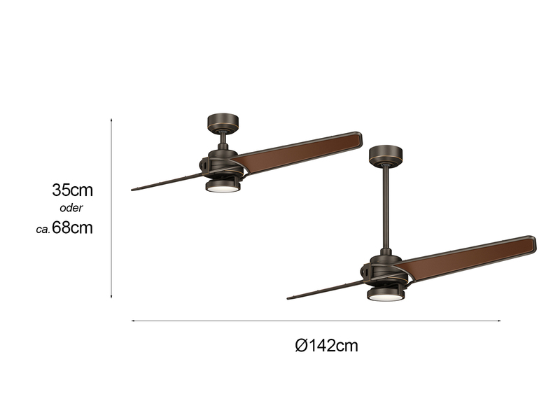 Deckenventilator mit LED Licht und Fernbedienung, Bronzefarbig, Ø 142cm