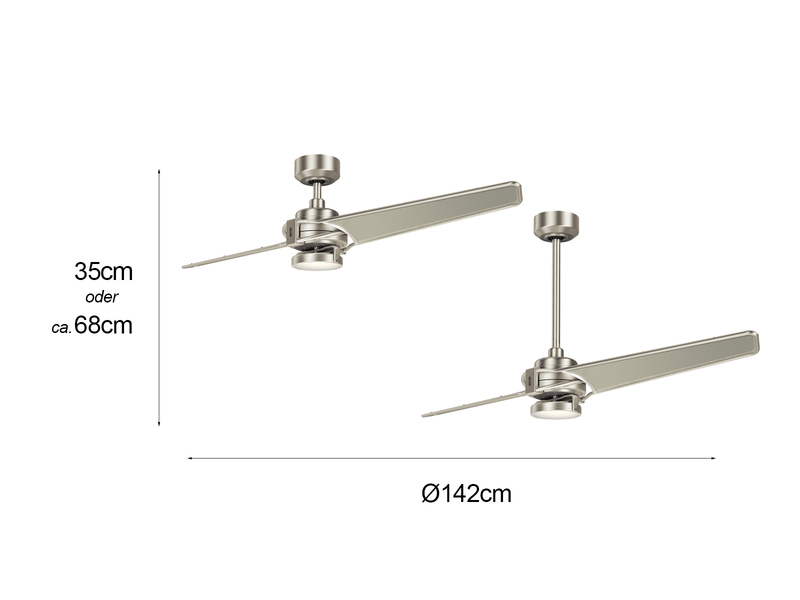 Deckenventilator mit LED Licht und Fernbedienung, Silber, Ø 142cm