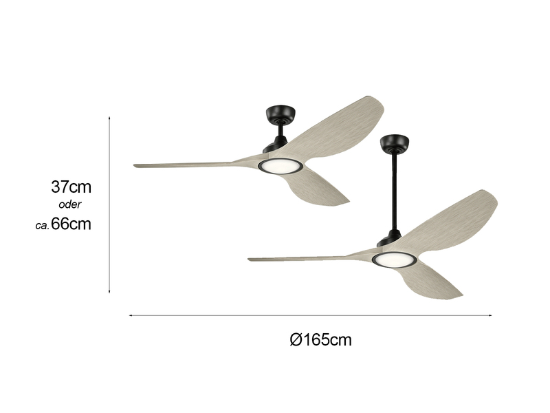 Deckenventilator mit LED Licht - Flügel in Holzoptik Weiß, Ø 165cm