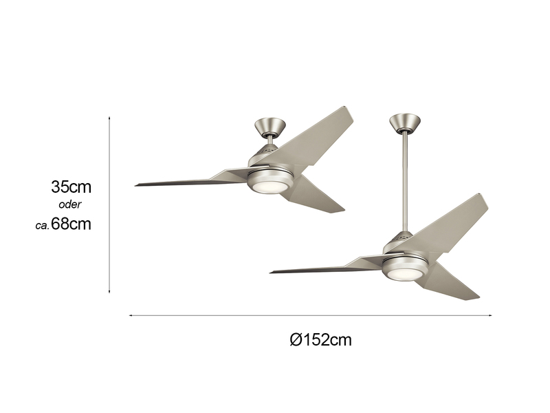 Deckenventilator mit Licht und Fernbedienung, Silber matt, Ø 152cm