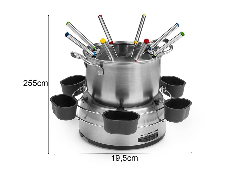 Fondue Set elektrisch aus Edelstahl mit 8 Fonduegabeln - 1,2 Liter und 800 Watt