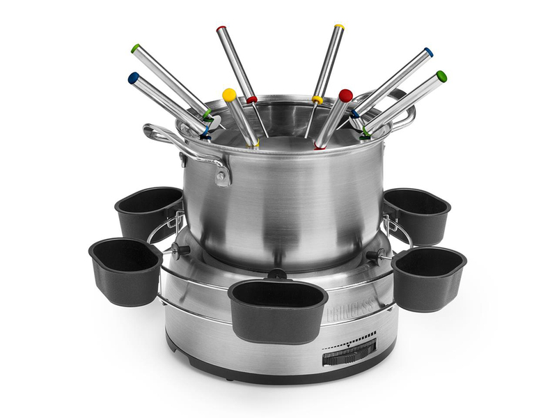 Fondue Set elektrisch aus Edelstahl mit 8 Fonduegabeln - 1,2 Liter und 800 Watt