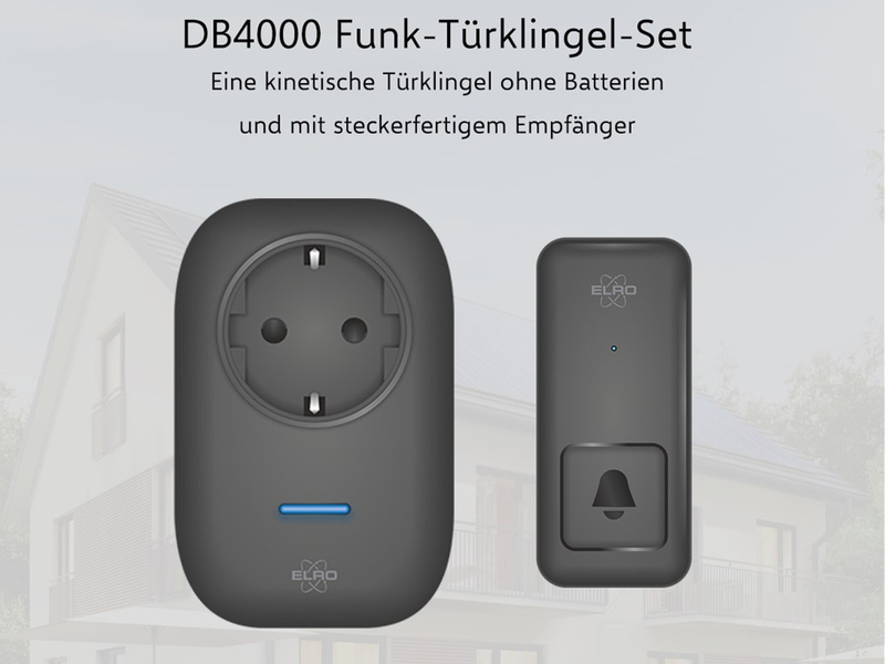 Funk Türklingel-Set für die Steckdose mit kinetischem Türtaster, Schwarz