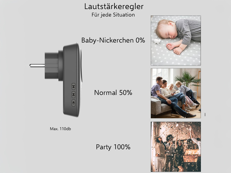 Funk Türklingel-Set, 2 Empfänger für die Steckdose, Kinetik Türtaster, Schwarz