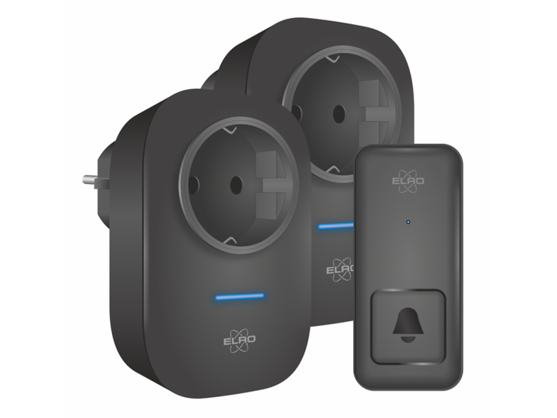 Funk Türklingel-Set, 2 Empfänger für die Steckdose, Kinetik Türtaster, Schwarz