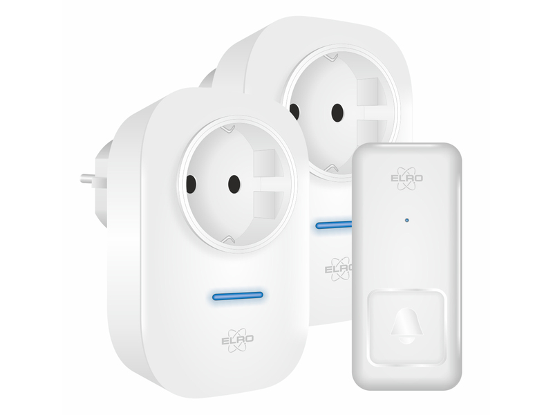 Funk Türklingel-Set, 2 Empfänger für die Steckdose, Kinetik Türtaster, Weiß