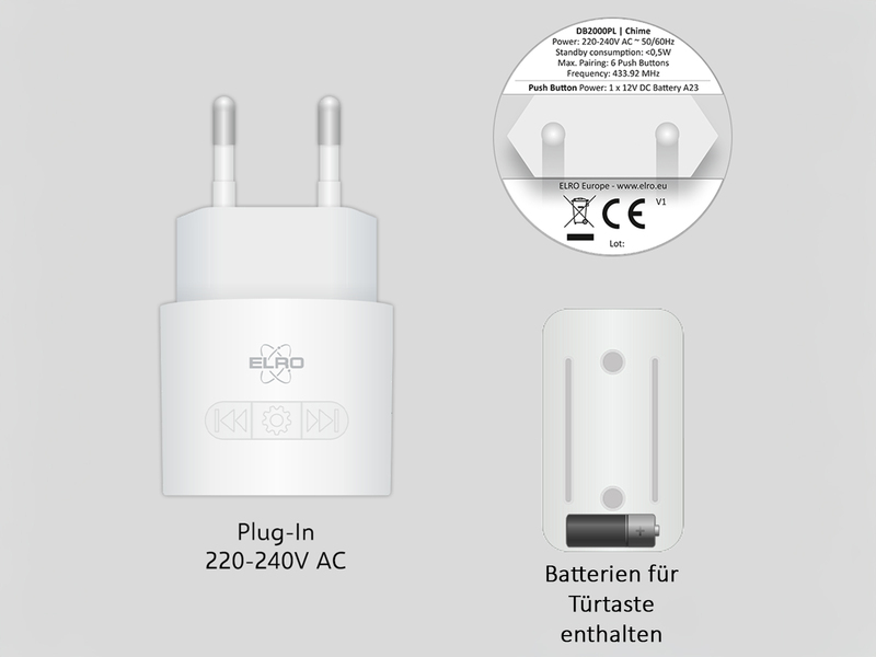 Funk Türklingel-Set, 2 Plug-in-Empfänger, Funkklingel wetterfest, Weiß