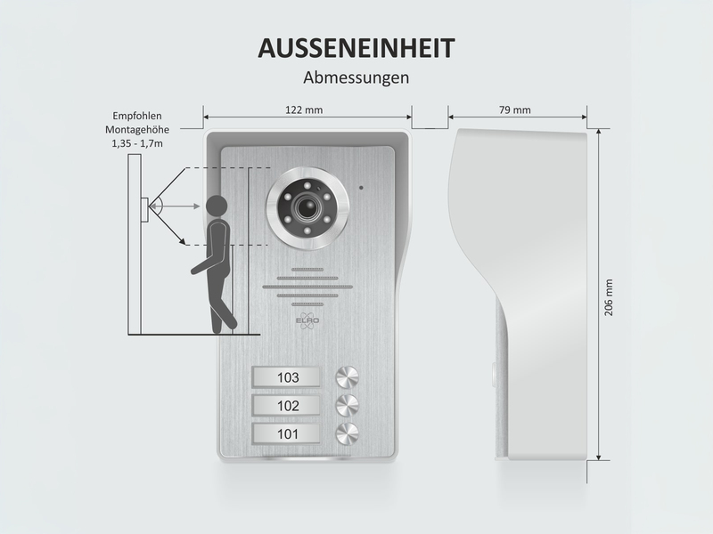 IP Video Türsprechanlage mit Türklingel und Kamera für 3 Familienhaus
