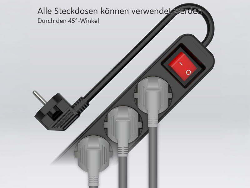 4er Set Steckdosenleiste 3 fach mit 2-poligem Schalter, Kindersicherung, Schwarz