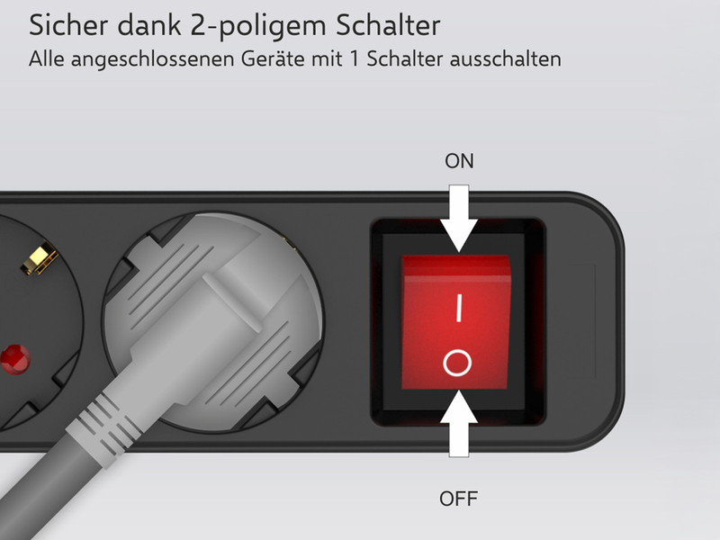 4er Set Steckdosenleiste 3 fach mit 2-poligem Schalter, Kindersicherung, Schwarz