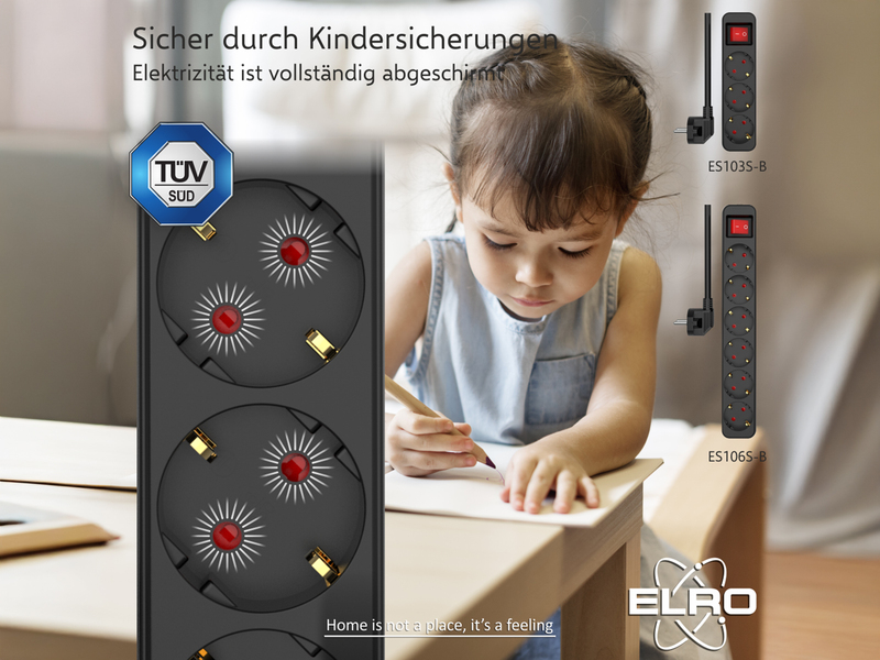 4er Set Steckdosenleiste 3 fach mit 2-poligem Schalter, Kindersicherung, Schwarz