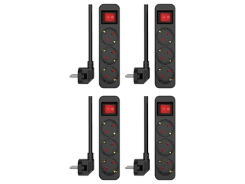 4er Set Steckdosenleiste 3 fach mit 2-poligem Schalter, Kindersicherung, Schwarz