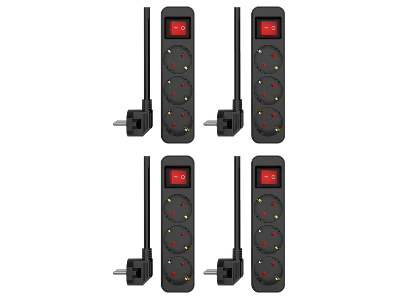 4er Set Steckdosenleiste 3 fach mit 2-poligem Schalter, Kindersicherung, Schwarz