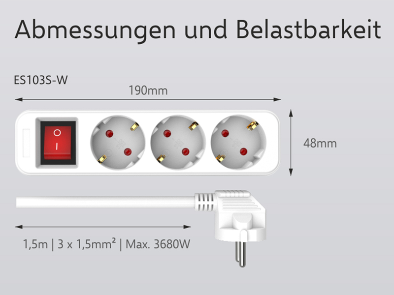 4er Set Steckdosenleiste 3 fach mit 2-poligem Schalter, Kindersicherung, Weiß