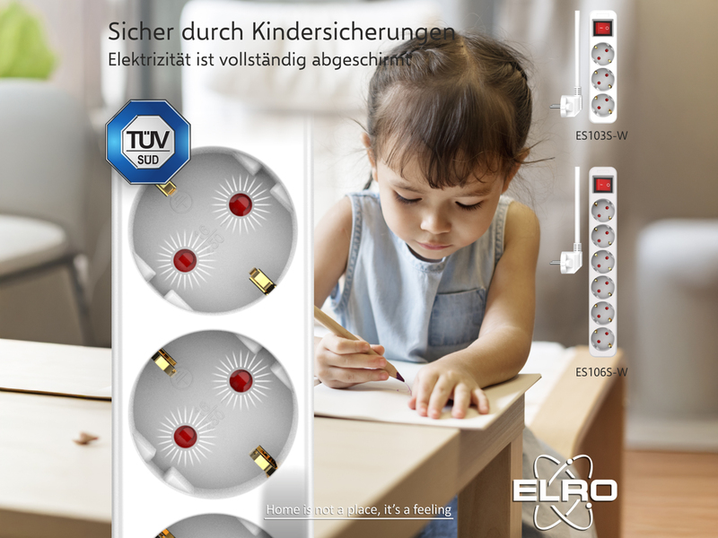 4er Set Steckdosenleiste 3 fach mit 2-poligem Schalter, Kindersicherung, Weiß