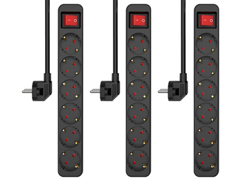 3er Set Steckdosenleiste 6 fach mit 2-poligem Schalter, Kindersicherung, Schwarz