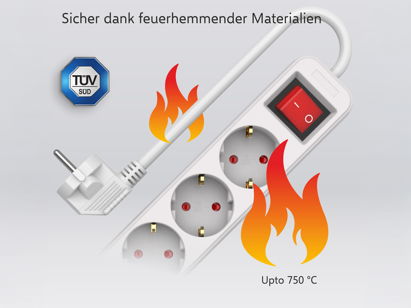 3er Set Steckdosenleiste 6 fach mit 2-poligem Schalter, Kindersicherung, Weiß