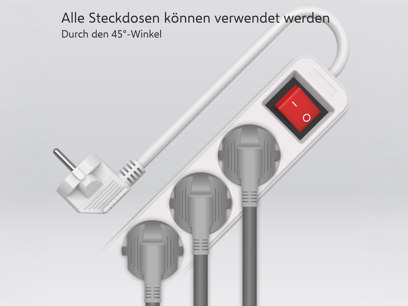 3er Set Steckdosenleiste 6 fach mit 2-poligem Schalter, Kindersicherung, Weiß