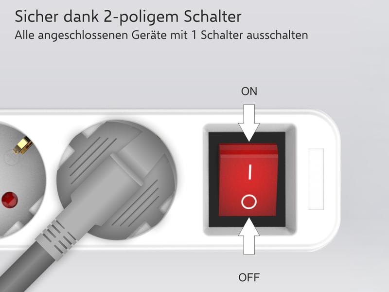3er Set Steckdosenleiste 6 fach mit 2-poligem Schalter, Kindersicherung, Weiß