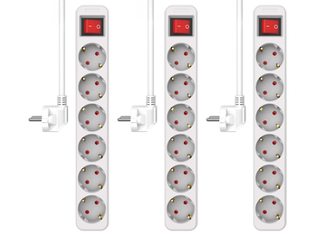 3er Set Steckdosenleiste 6 fach mit 2-poligem Schalter, Kindersicherung, Weiß