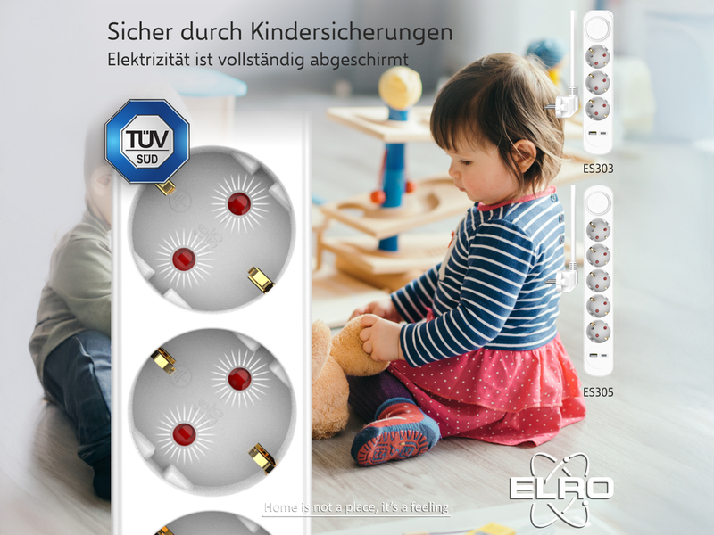 2er Set USB Steckdosenleiste 3 fach mit 2-poligem Schalter, Kindersicherung Weiß