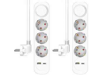2er Set USB Steckdosenleiste 3 fach mit 2-poligem Schalter, Kindersicherung Weiß 2er Set USB Steckdosenleiste 3 fach mit 2-poligem Schalter, Kindersicherung Weiß