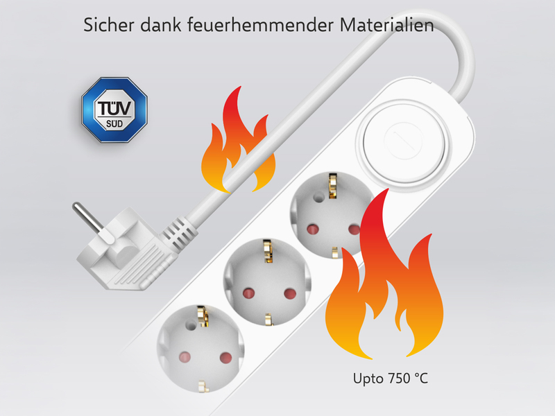 2er Set USB Steckdosenleiste 5 fach mit 2-poligem Schalter, Kindersicherung Weiß