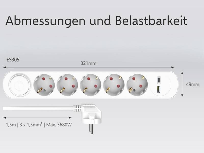 2er Set USB Steckdosenleiste 5 fach mit 2-poligem Schalter, Kindersicherung Weiß
