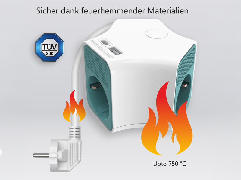 Steckdosenwürfel USB Steckdosenleiste 3 fach mit Schalter, Kindersicherung, Weiß