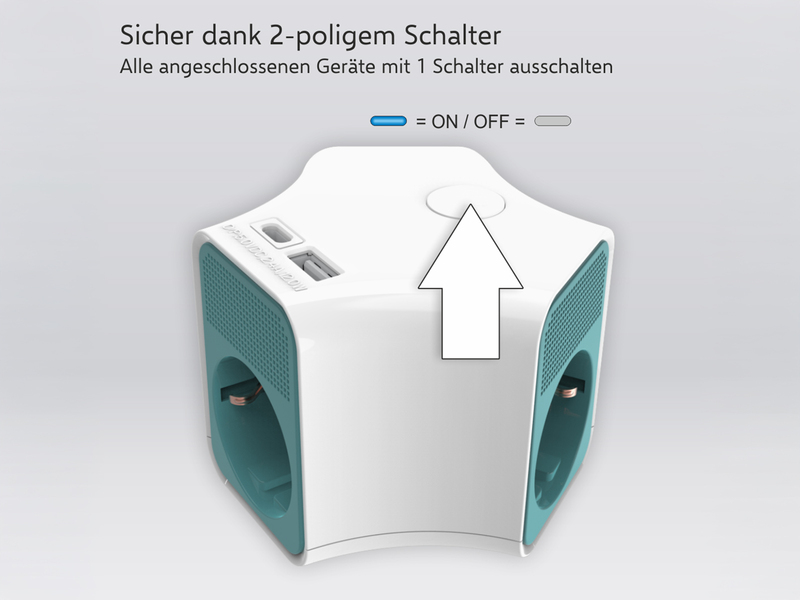 Steckdosenwürfel USB Steckdosenleiste 3 fach mit Schalter, Kindersicherung, Weiß