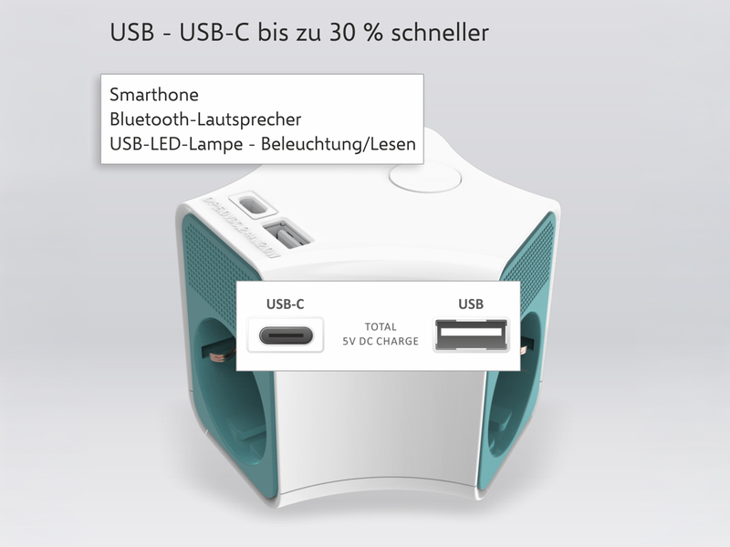 Steckdosenwürfel USB Steckdosenleiste 3 fach mit Schalter, Kindersicherung, Weiß