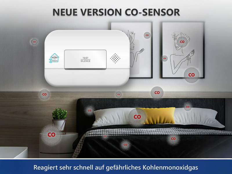 Kohlenmonoxid Melder mit Batterie 85dB Alarm f. ELRO Connects Smart Home System