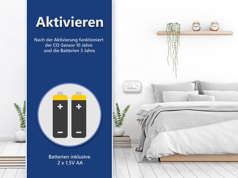 Kohlenmonoxid Melder mit Batterie 85dB Alarm f. ELRO Connects Smart Home System