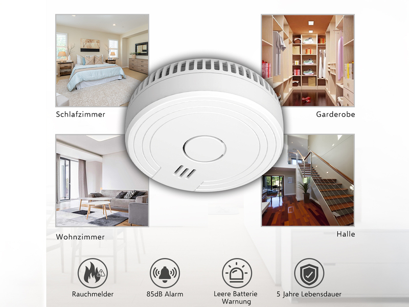 ELRO Brandschutzset: Rauchmelder mit Batterie, Kohlenmonoxid-Melder, Löschdecke