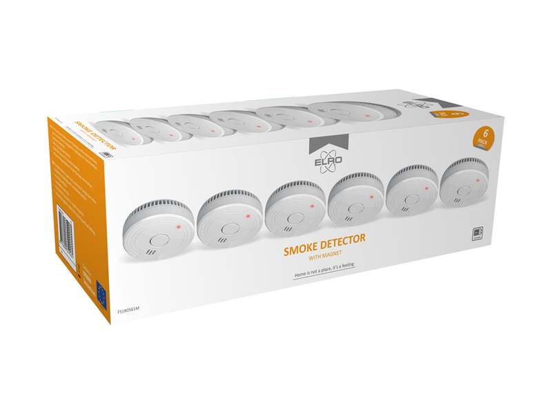 6er Set ELRO Optischer Rauchmelder mit 5 Jahres Batterie & Magnethalterung Ø 9cm