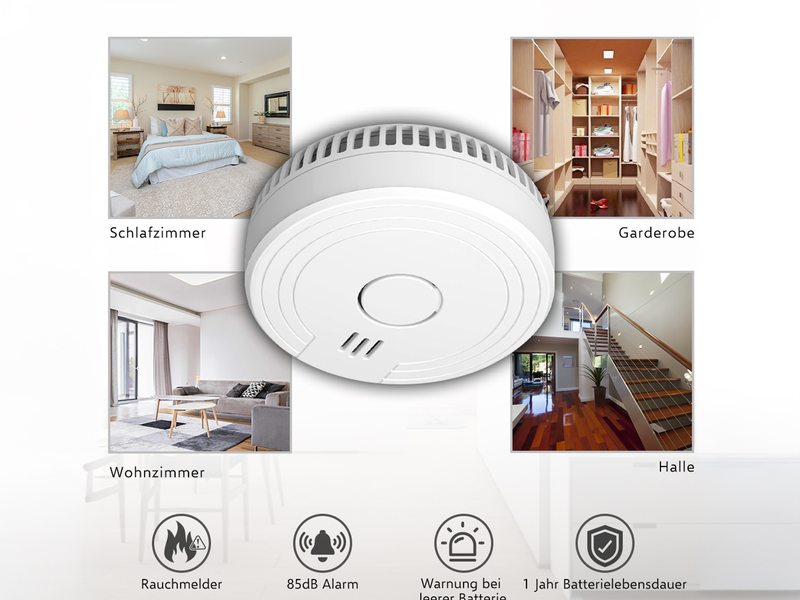 10er Set ELRO Optischer Rauchmelder mit wechselbarer 1 Jahres Batterie, Ø 10cm