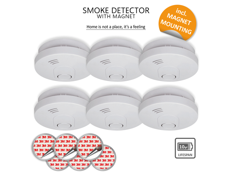 6er Set ELRO Optischer Rauchmelder mit 10 Jahres Batterie & Magnethalterung 10cm