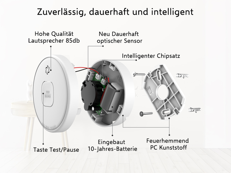 6er Set ELRO Rauchmelder mit 10 Jahres Batterie - Große Testtaste, Ø 10cm