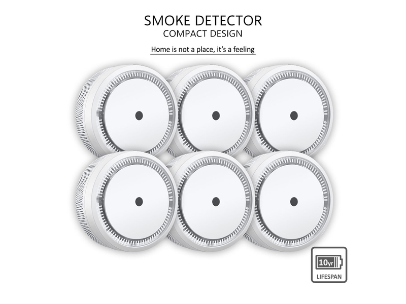 6er Set ELRO Optischer Rauchmelder mit 10 Jahres Batterie, Mini Ø 7,2cm, Weiß