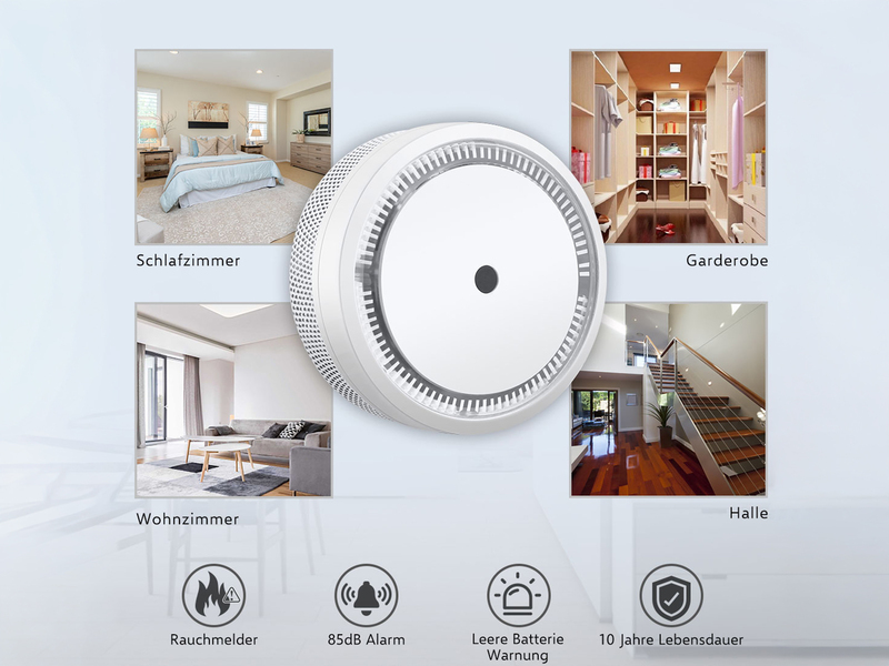 6er Set ELRO Optischer Rauchmelder mit 10 Jahres Batterie, Mini Ø 7,2cm, Weiß