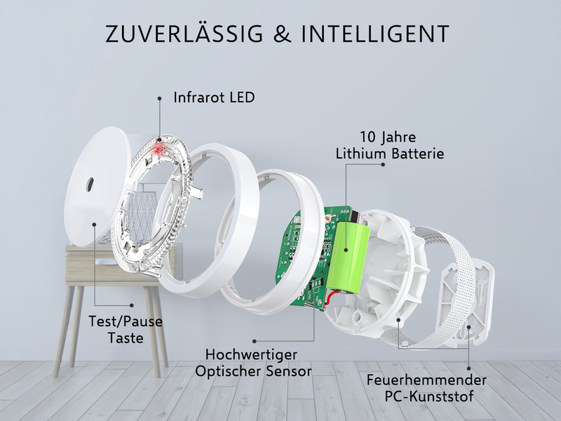 6er Set ELRO Optischer Rauchmelder mit 10 Jahres Batterie, Mini Ø 7,2cm, Weiß
